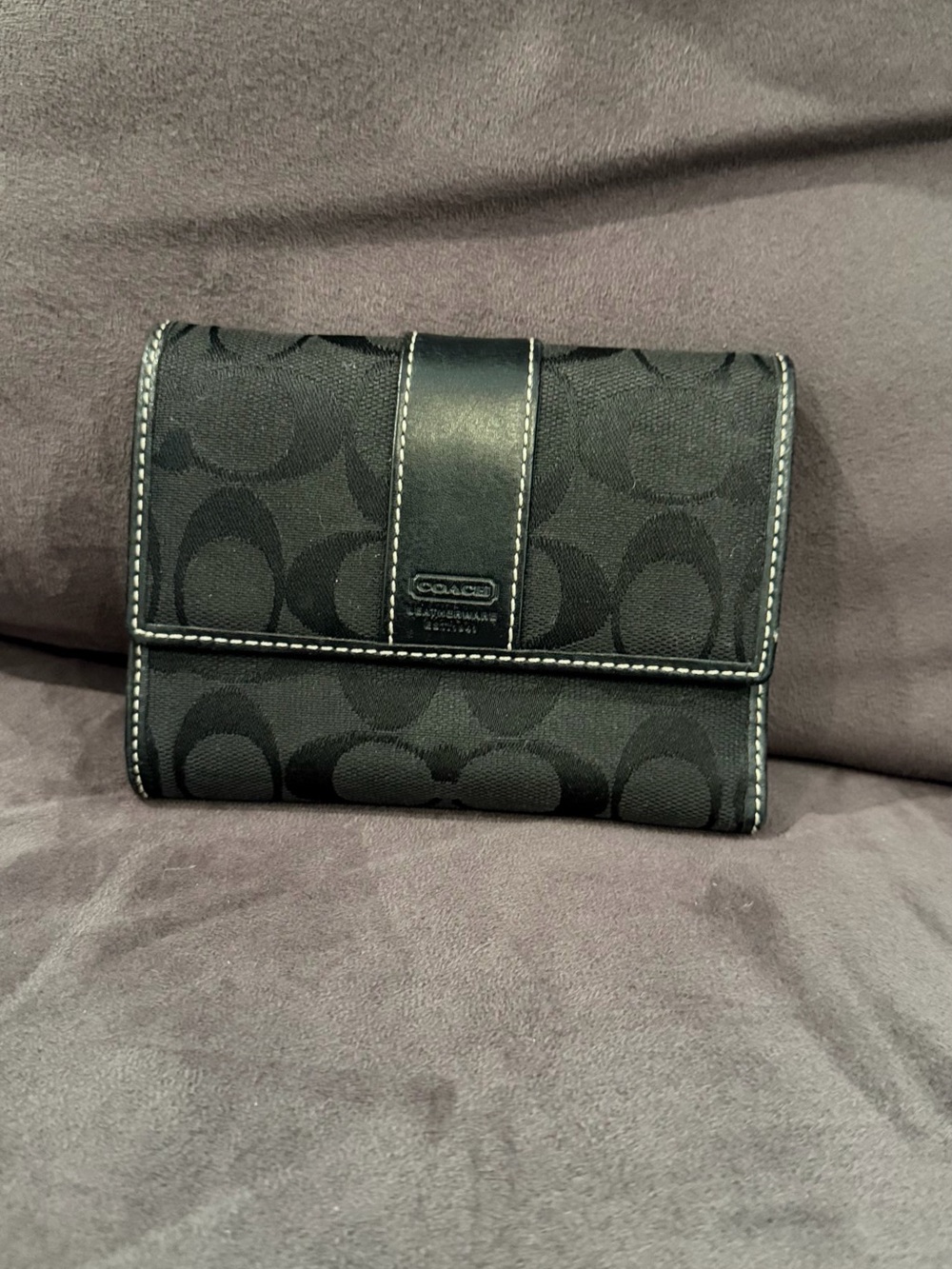 Coach Black Signature Logo Continental Wallet